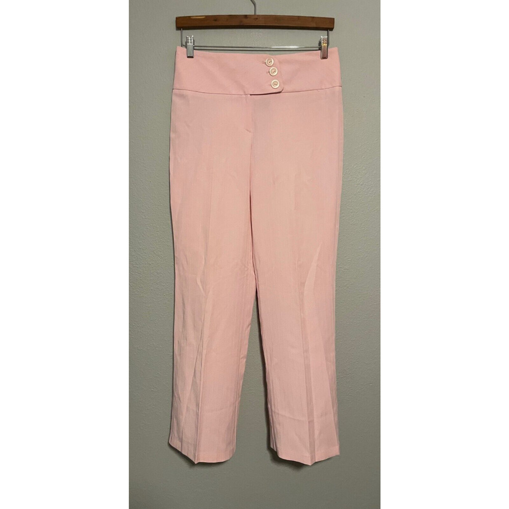 Vintage Juniors Trouser Pants Size 7 Pink Ribbed Flare Leg Stretch Career Y2K
